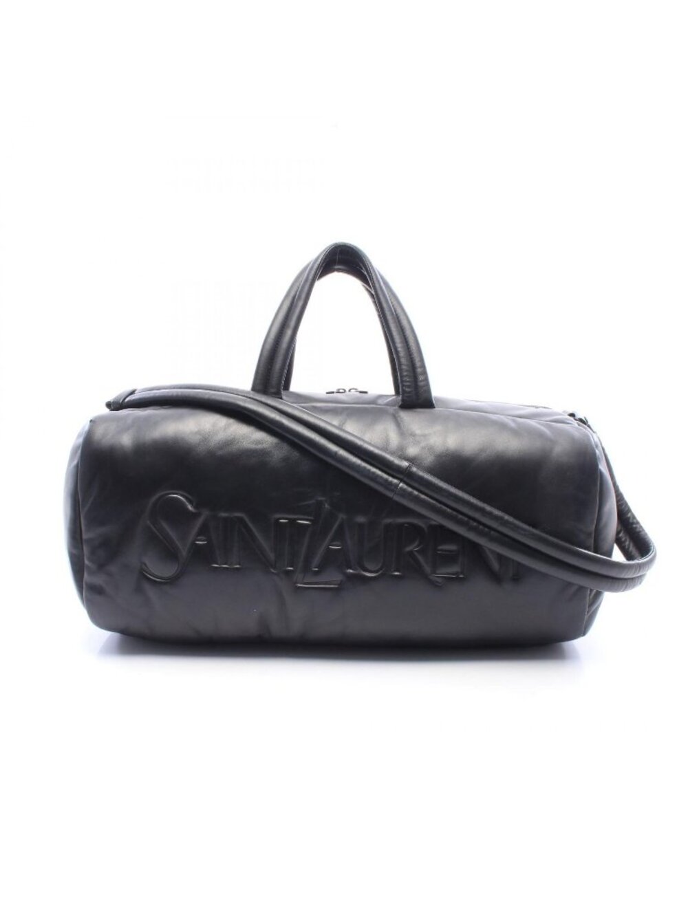 Saint Laurent Paris Boston Bag Wide Logo Puffer Black Leather